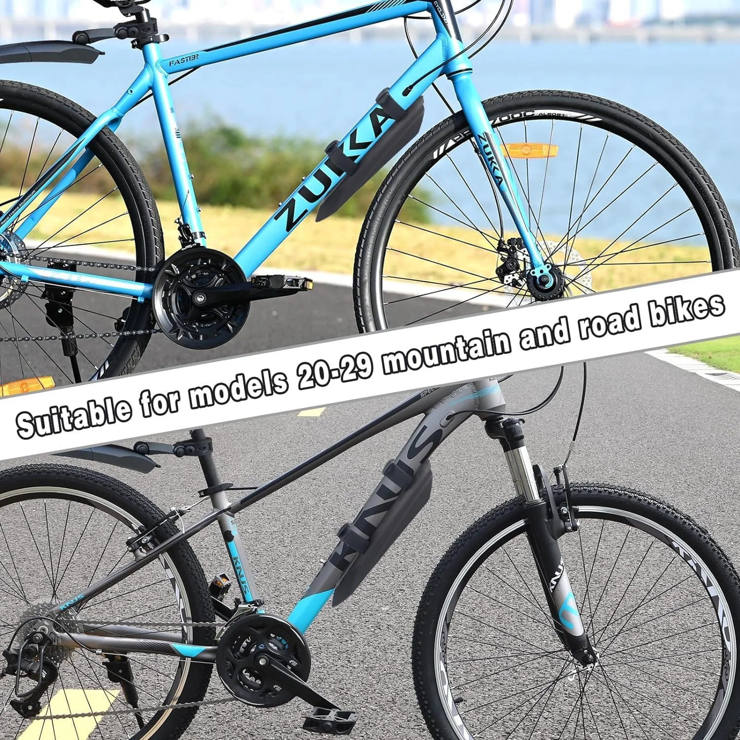 مجموعه گلگیر جلو و عقب دوچرخه، پوشش کامل قابل تنظیم، ضخیم و پهن، مناسب برای دوچرخه کوهستان و جاده، مشکی، مجموعه 2 عددی