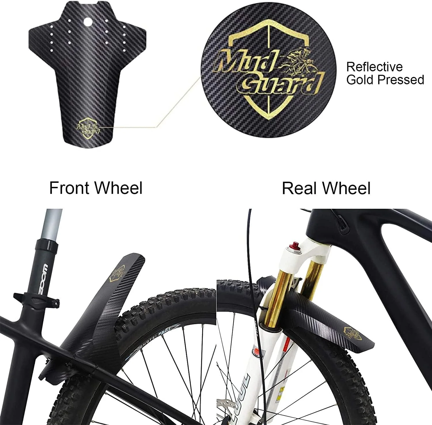 دو عدد گل‌گیر جلو و عقب دوچرخه یونیورسال - مناسب برای دوچرخه‌های سایز 20، 24، 26، 27.5 و 29 اینچ، گل‌گیر دوچرخه تایر پهن با قابلیت سازگاری با ترمز دیسکی