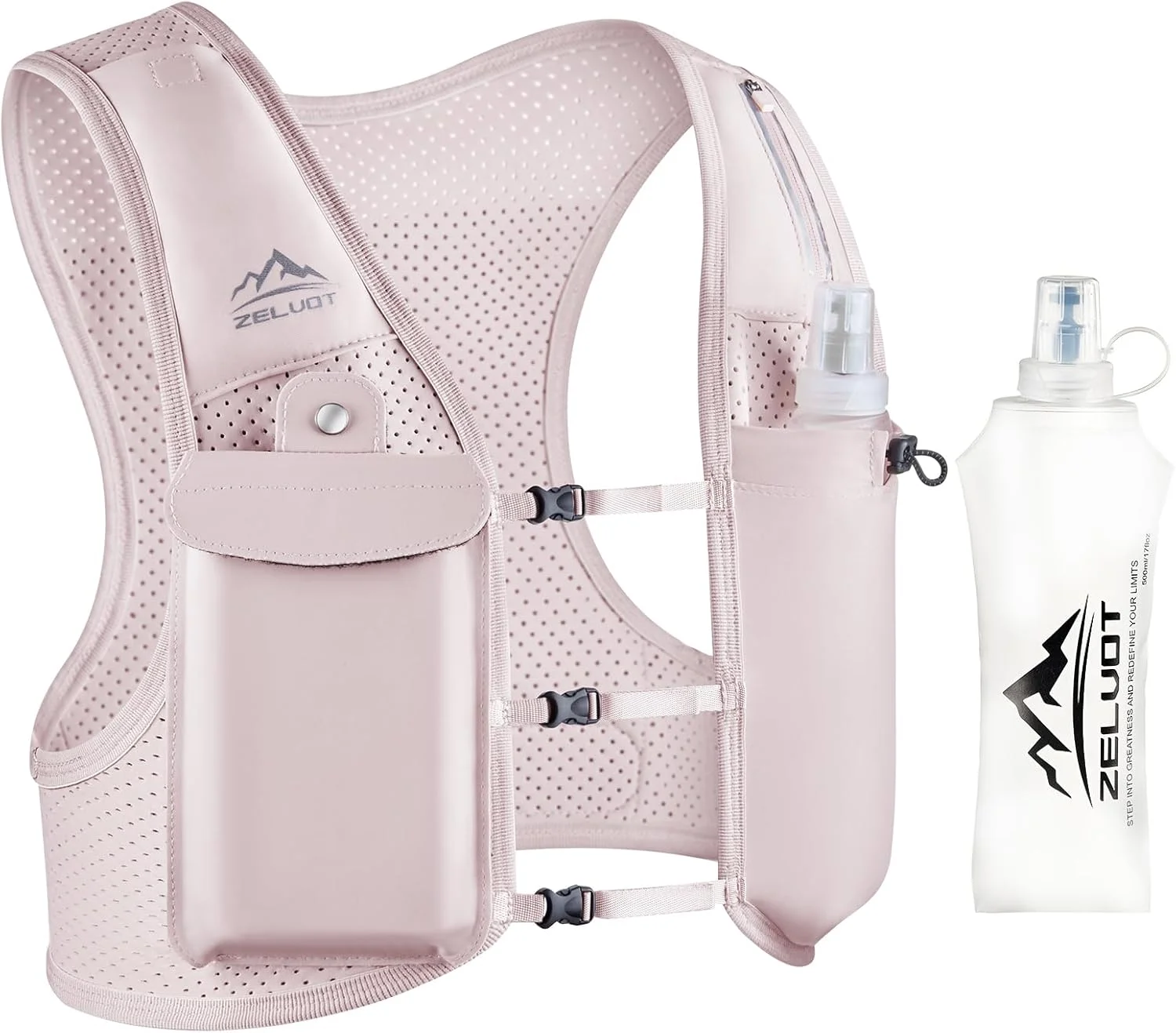 جلیقه دویدن برای زنان و مردان، دارای بند سینه قابل تنظیم، جلیقه آبرسانی دویدن با بطری آب 500 میلی لیتری، کوله پشتی آبرسانی بازتابنده با نگهدارنده تلفن