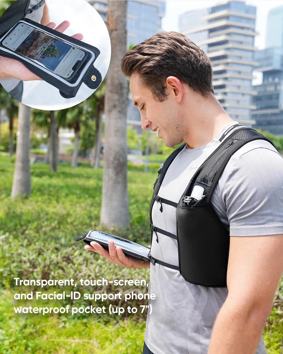 جلیقه دویدن برای زنان و مردان، دارای بند سینه قابل تنظیم، جلیقه آبرسانی دویدن با بطری آب 500 میلی لیتری، کوله پشتی آبرسانی بازتابنده با نگهدارنده تلفن