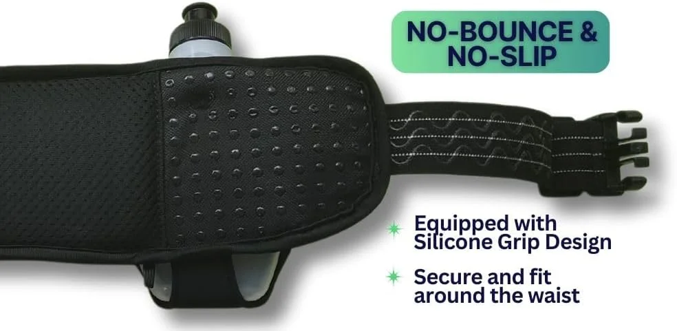 کمربند آبرسانی فوق العاده هیدرابلت برای دوندگان، دارای 2 جیب، 2 بطری آب 300 میلی لیتری بدون BPA، مشکی، مشکی، سایز آزاد