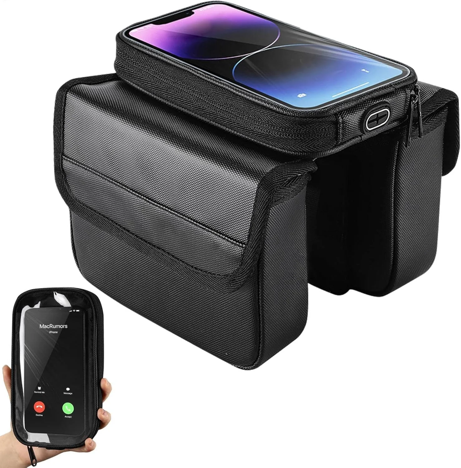 کیف زین جلویی ضد آب، کیف تلفن دوچرخه، لوازم و تجهیزات دوچرخه سواری، دارای جک هدفون، ظرفیت بزرگ برای فضای باز، کلیدها