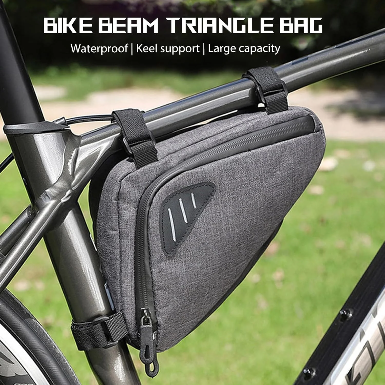 کیف ضدآب تنه دوچرخه - کیف جداشدنی لوله بالایی دوچرخه با لوگوی بازتابنده، لوازم جانبی دوچرخه کوهستان/جاده با ظرفیت بزرگ (خاکستری)
