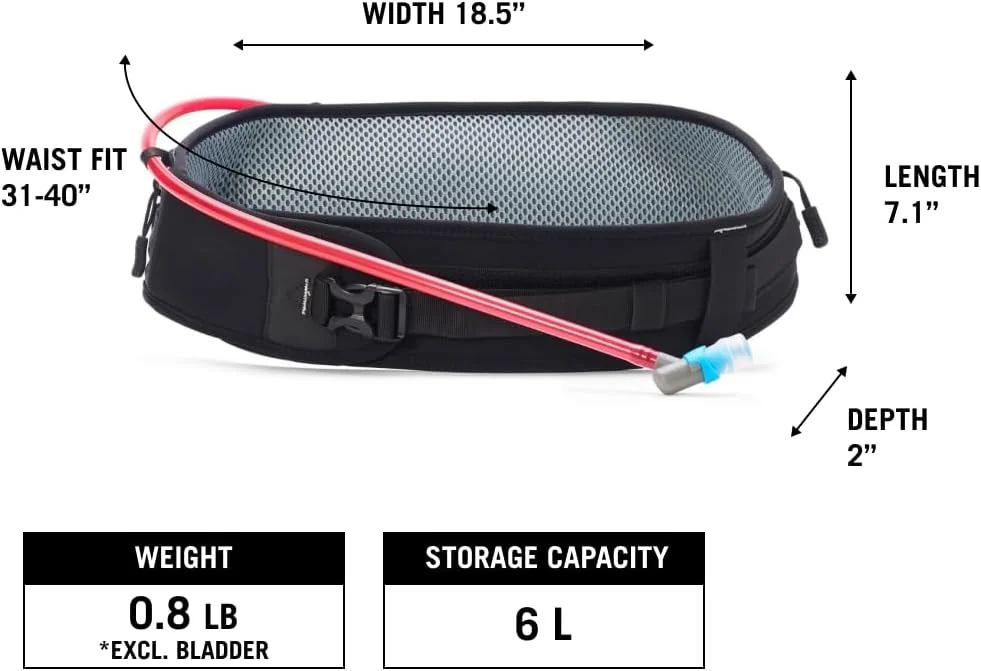 کیف کمری آبرسانی USWE Zulo - دارای محفظه سازمان دهنده و جیب های جانبی، کمربند بدون لغزش (6 لیتر، مشکی)