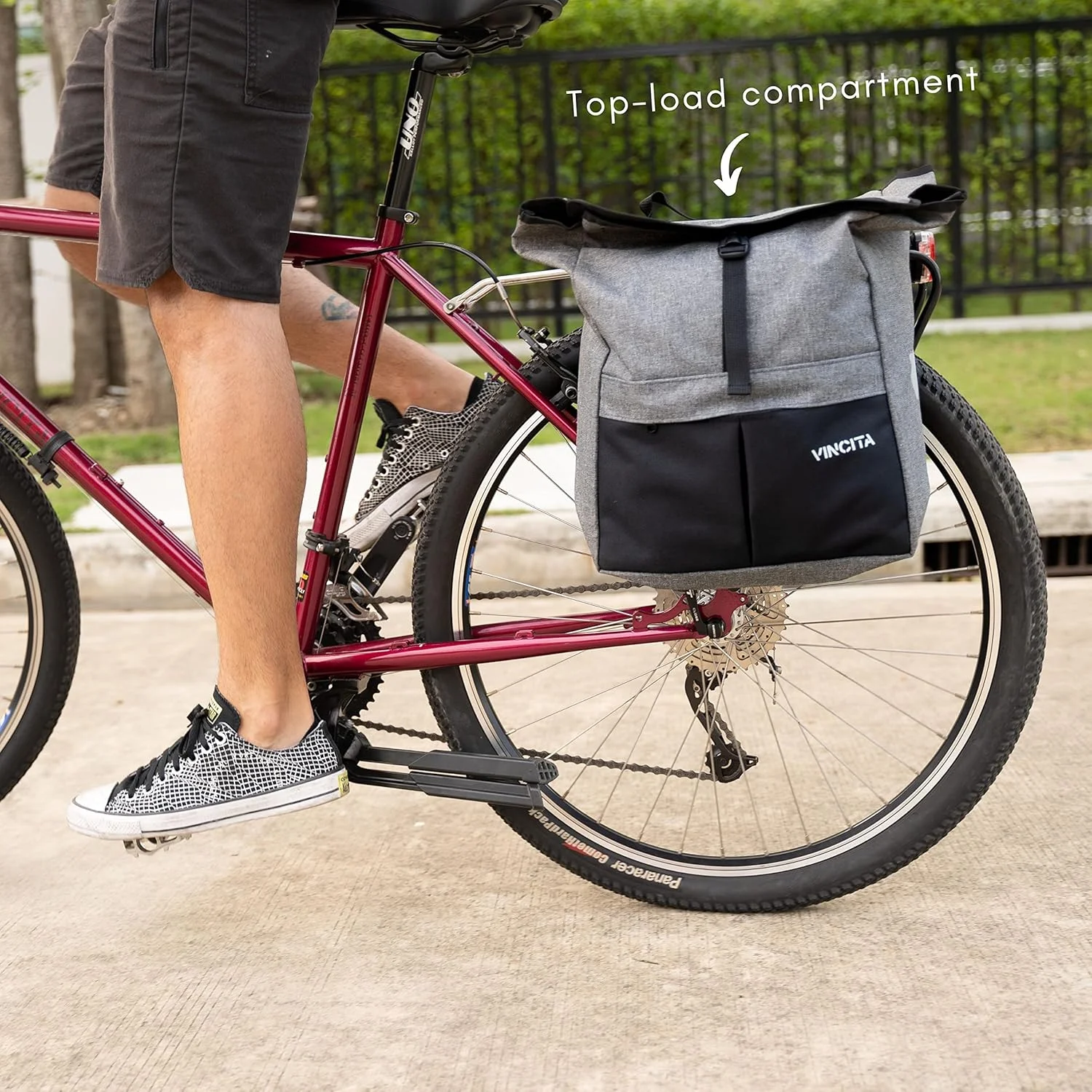 خورجین دو طرفه ضد آب وینسیتای با قابلیت بارگذاری از بالا - دارای روکش باران، بزرگ، دسته حمل، نقاط بازتابنده - کیف زین خورجینی برای ترک‌بند دوچرخه