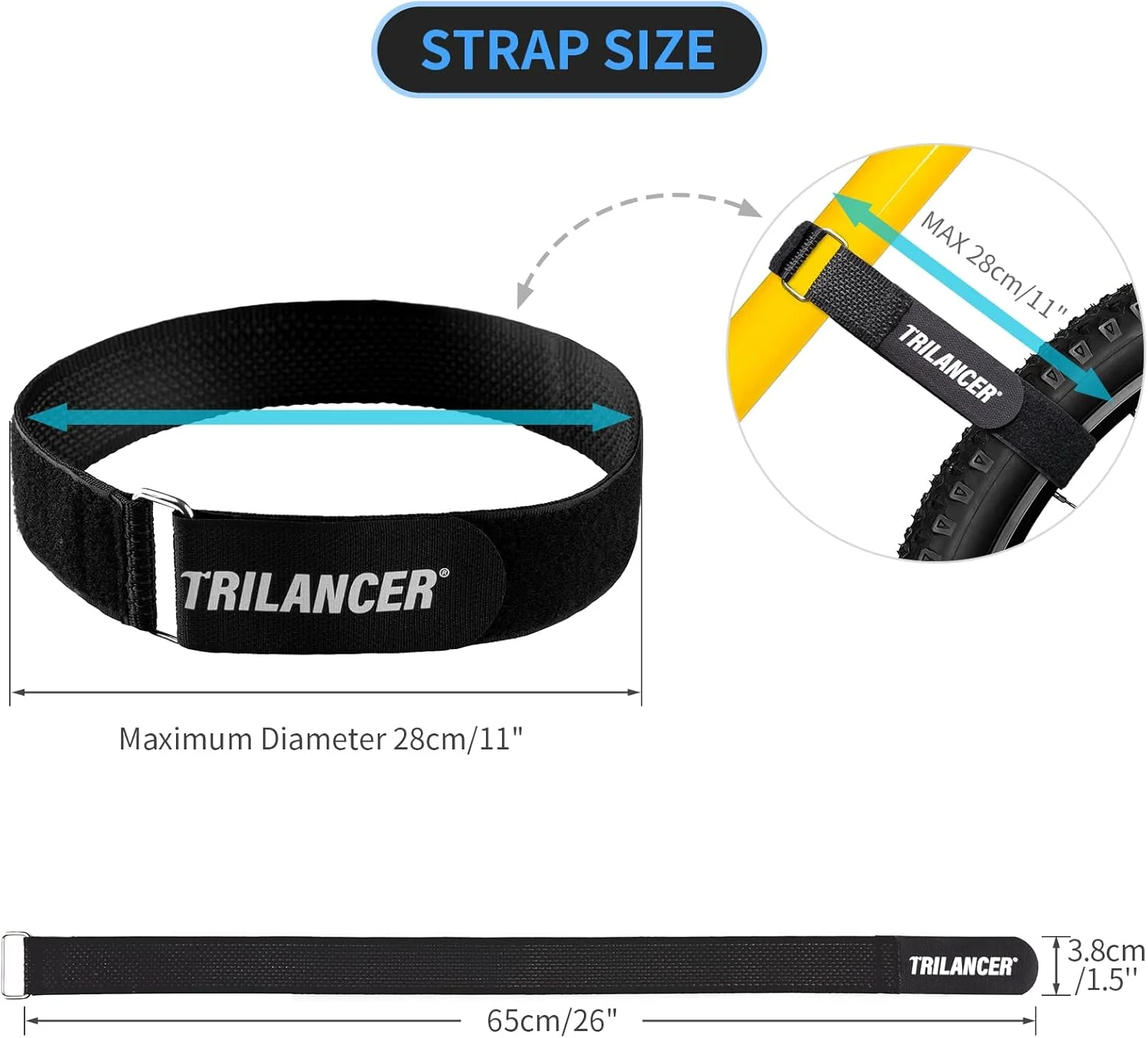 بندهای نگهدارنده دوچرخه تریلنسر، بسته 4 عددی بندهای تثبیت کننده قابل تنظیم دوچرخه با قلاب و حلقه برای نصب روی دیوار خودرو برای حمل و نقل و نگهداری (65 سانتی متر در 3.8 سانتی متر)