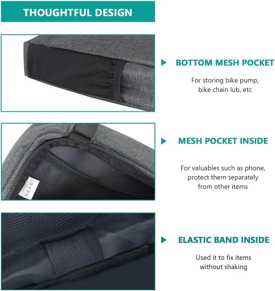 کیف مثلثی دوچرخه، کیف لوله بالایی دوچرخه، کیف ضد آب بدنه با جیب های متعدد، کیف بدنه جلویی برای دوچرخه، کیف لوازم جانبی لوله بالایی، بسته لوازم جانبی دوچرخه سواری