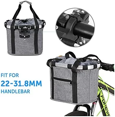 سبد چند منظوره دوچرخه تاشو مناسب حمل حیوانات خانگی کوچک، سبد جلویی فرمان دوچرخه با قابلیت جدا شدن سریع، مناسب برای رفت و آمد در فضای باز، خرید، کمپینگ و دوچرخه سواری (خاکستری)