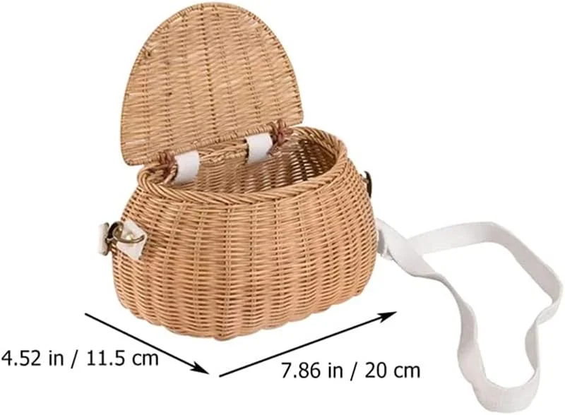 کوله پشتی حصیری کوچک کودکانه SYOSI، سبد دوچرخه حصیری دست ساز کودکان، سبد پشتی کوچک بافته شده با درب و بند شانه، کیف پیک نیک فضای باز برای پسران و دختران، 1 عدد، زرد روشن