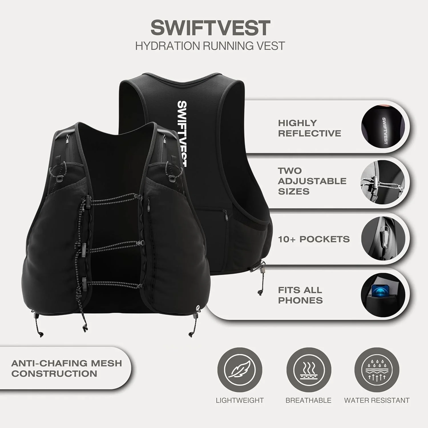 جلیقه دویدن تریل | نگهدارنده تلفن همراه برای دویدن | کوله پشتی هیدراتاسیون | کوله پشتی سبک وزن دویدن | نگهدارنده بطری آب | لوازم ضروری دویدن | 10+ جیب برای لوازم جانبی دویدن - مردانه و زنانه