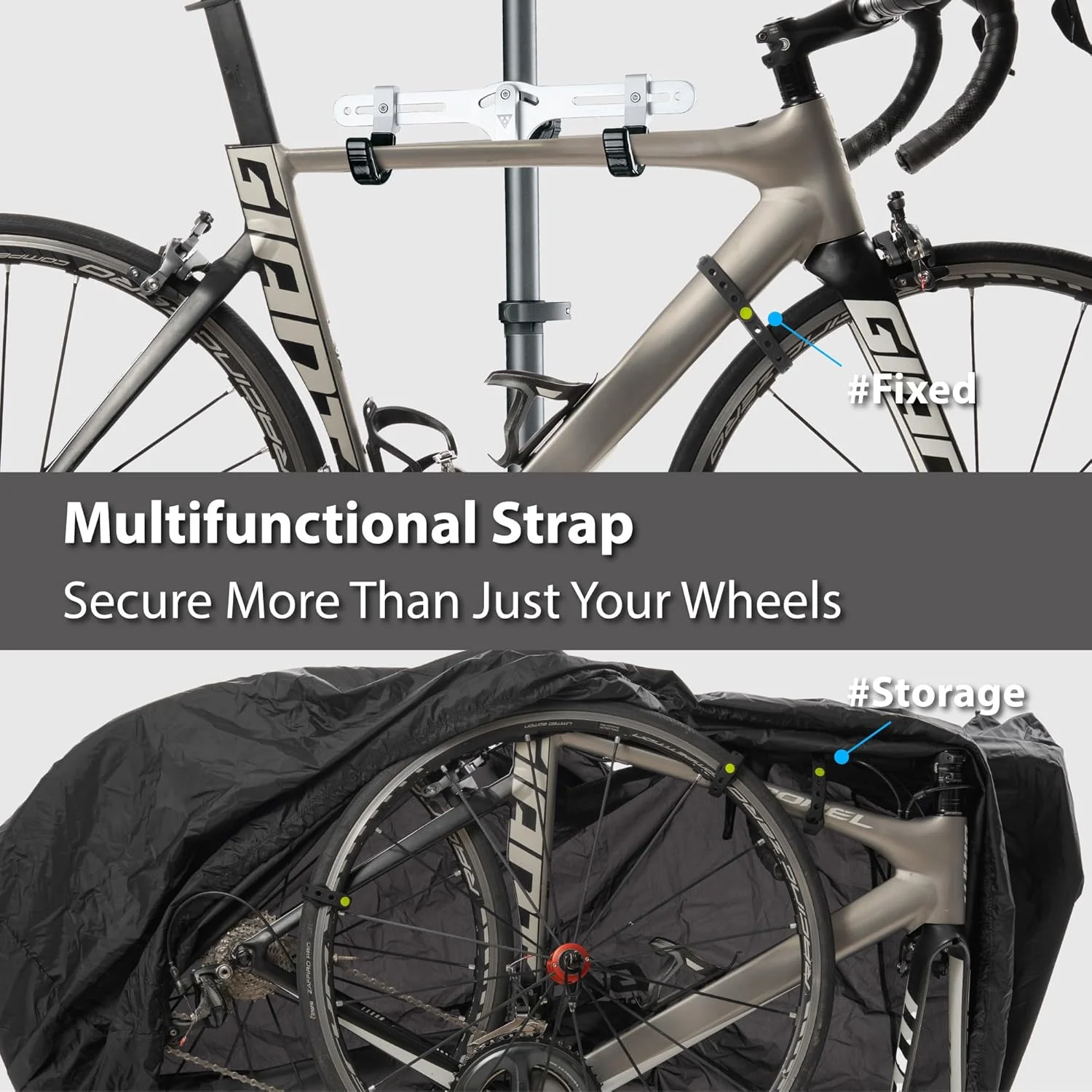 بند نگهدارنده دوچرخه بون مدل Lite، بند تثبیت کننده چرخ دوچرخه، نوار سیلیکونی ضد خش و قابل تنظیم برای نگهداری، نگهدارنده فریم MTB برای تیوب های داخلی، لوازم جانبی دوچرخه سواری با نصب سریع (بسته 2 عددی)