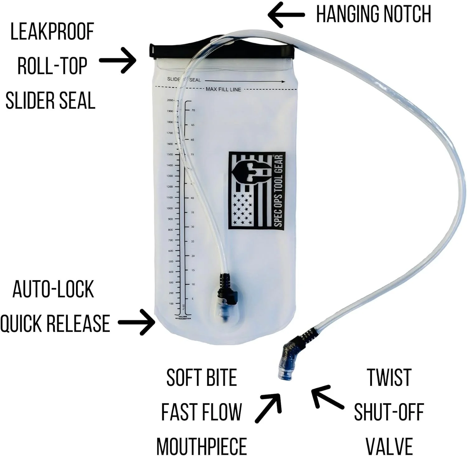 کیسه آب ۲ لیتری ضد نشت، کیسه آب نظامی، کوله پشتی آب برای پیاده روی، دوچرخه سواری، کوهنوردی، دویدن، شفاف