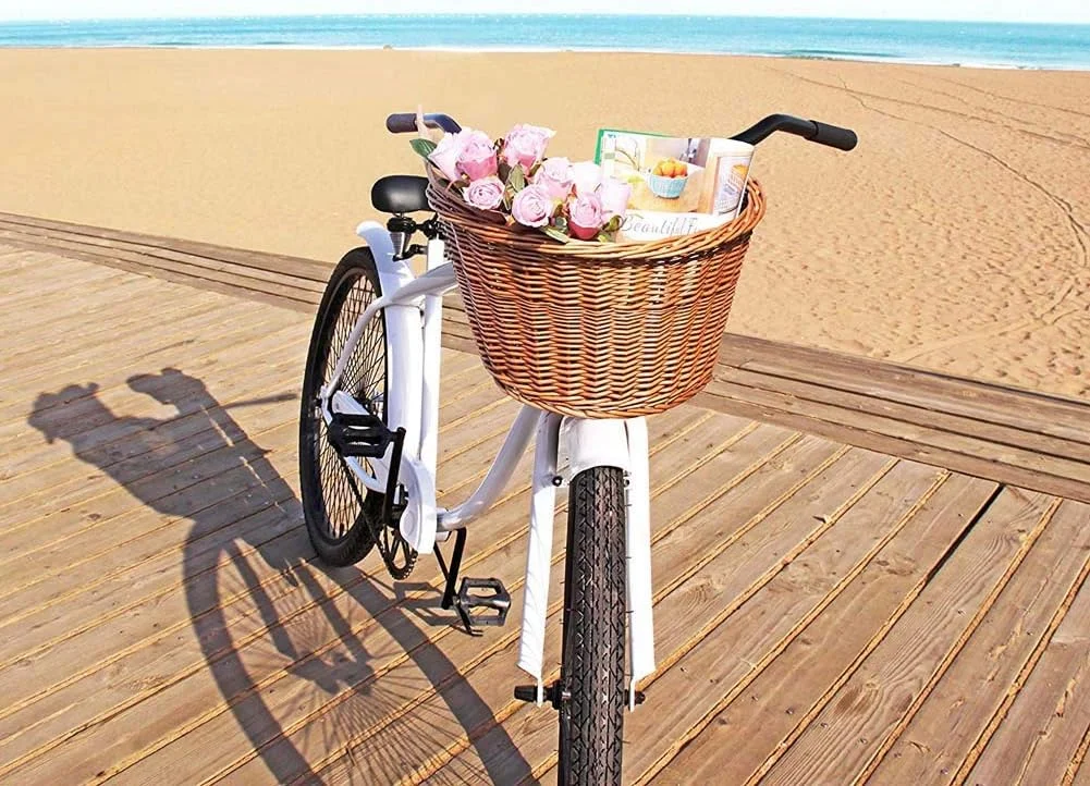 سبد حصیری بافته شده برای فرمان جلوی دوچرخه