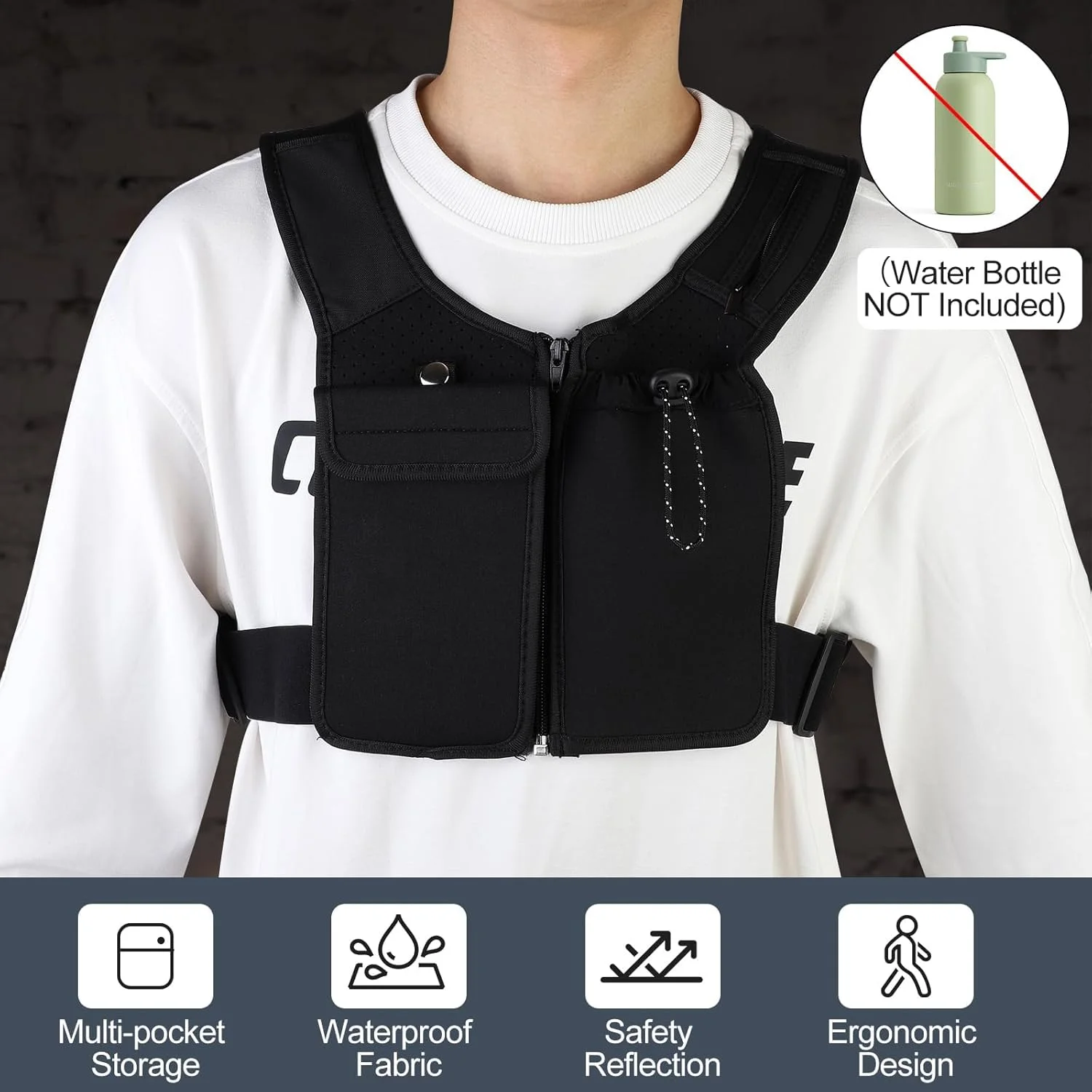 جلیقه دویدن برای آقایان و بانوان با جای تلفن/جیب بطری، کوله پشتی هیدراتاسیون چند منظوره سبک وزن ایده آل برای دویدن و پیاده روی و غیره - بازتابنده، تنفس پذیر