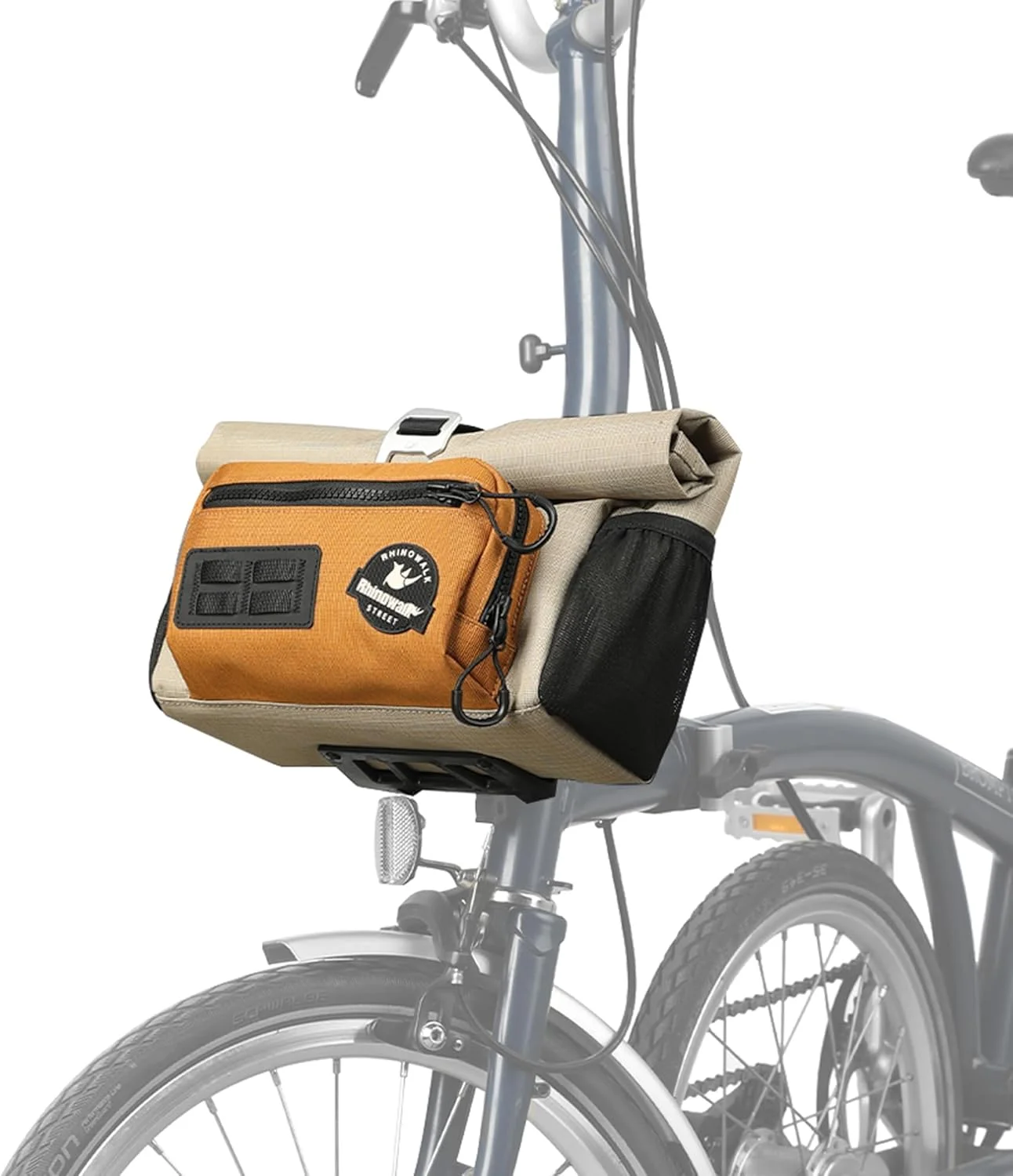 کیف فرمان دوچرخه راینوواک با قابلیت جدا شدن سریع، کیف جلویی برای دوچرخه تاشو برومپتون به همراه بند شانه و روکش باران
