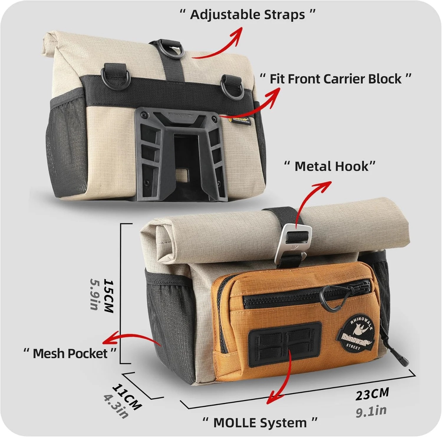 کیف فرمان دوچرخه راینوواک با قابلیت جدا شدن سریع، کیف جلویی برای دوچرخه تاشو برومپتون به همراه بند شانه و روکش باران کیف فرمان دوچرخه راینوواک با قابلیت جدا شدن سریع، کیف جلویی برای دوچرخه تاشو برومپتون به همراه بند شانه و روکش باران