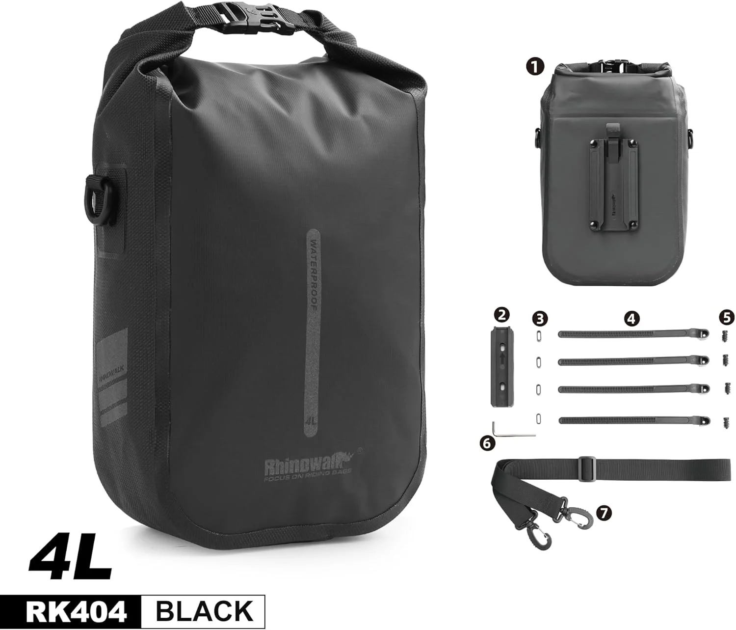 کیف خورجینی دوچرخه راینوواک ضدآب 4/6 لیتری، کیف جلویی دوچرخه برای ترک‌بند به همراه بند شانه‌ای