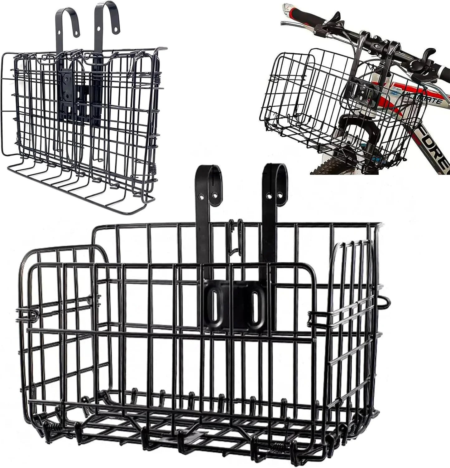 سبد تاشو دوچرخه، سبد سیمی ضد زنگ و قابل جابجایی، سبد بار برای دوچرخه، نصب آسان روی فرمان جلو و صندلی عقب برای لوازم جانبی دوچرخه کوهستانی، کیف سبد دوچرخه، قفسه بار