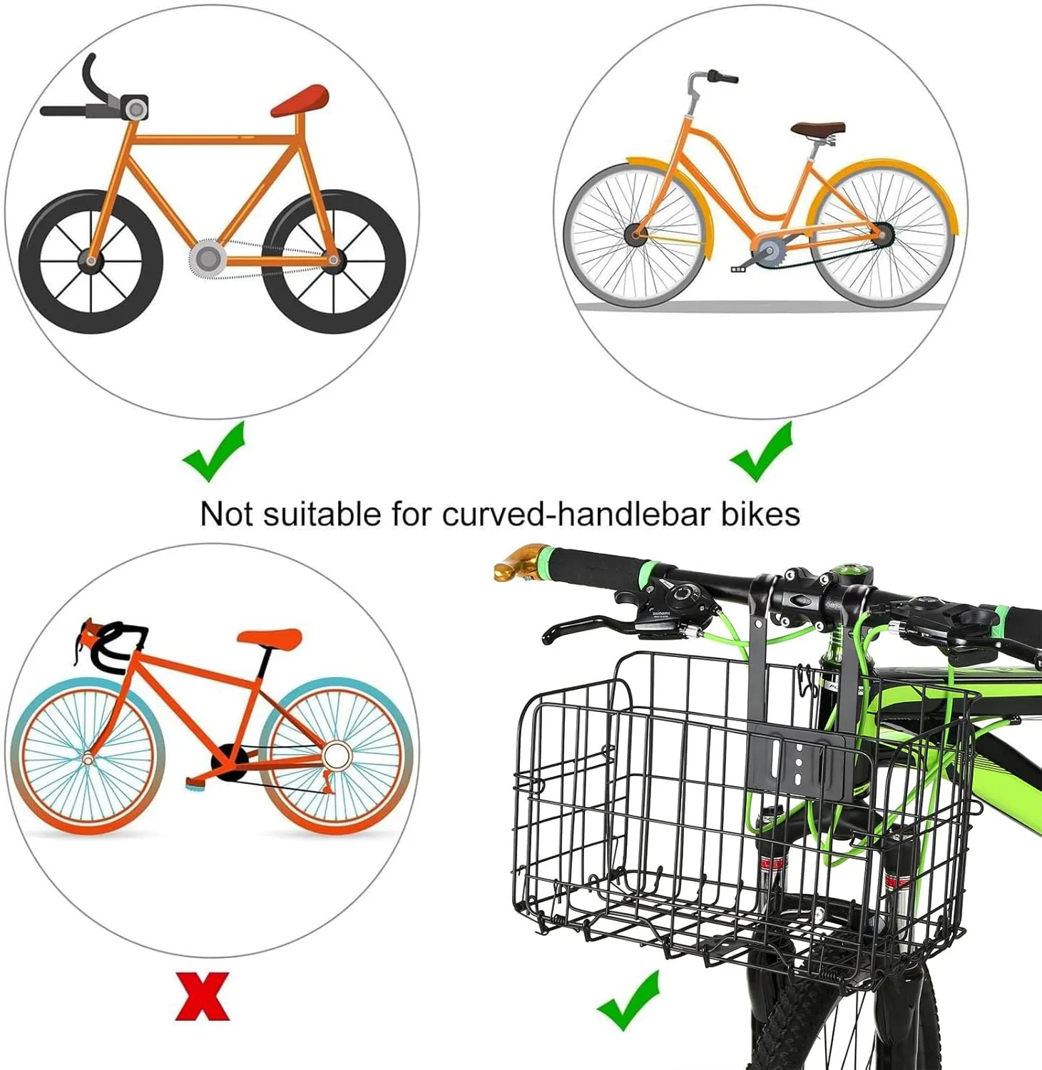سبد تاشو دوچرخه، سبد سیمی ضد زنگ و قابل جابجایی، سبد بار برای دوچرخه، نصب آسان روی فرمان جلو و صندلی عقب برای لوازم جانبی دوچرخه کوهستانی، کیف سبد دوچرخه، قفسه بار