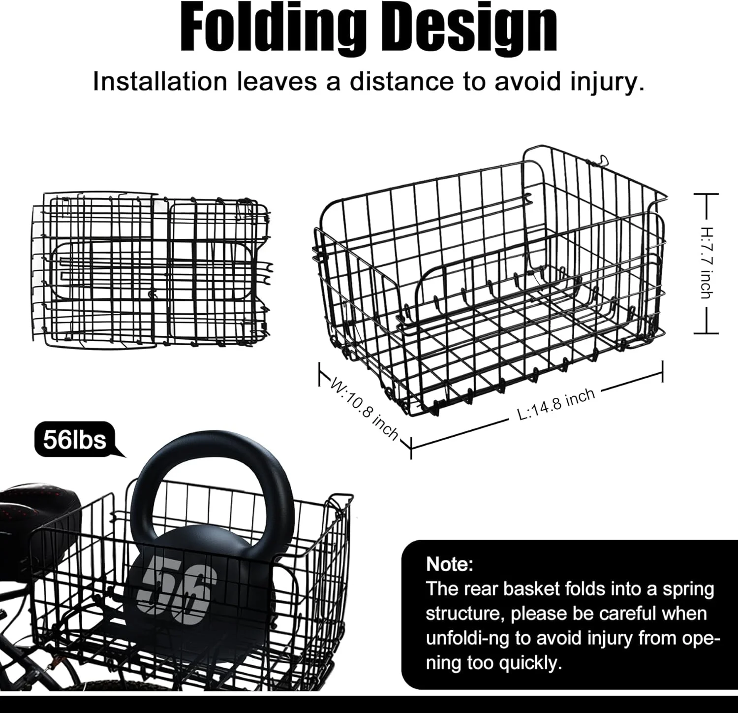 سبد دوچرخه جلو/عقب، سبد تاشو دوچرخه، سبد بزرگ دوچرخه عقب/جلو با چراغ بازتابنده، سبدهای سیمی فلزی تاشو دوچرخه برای حمل سگ، حیوانات خانگی، میوه و مواد غذایی
