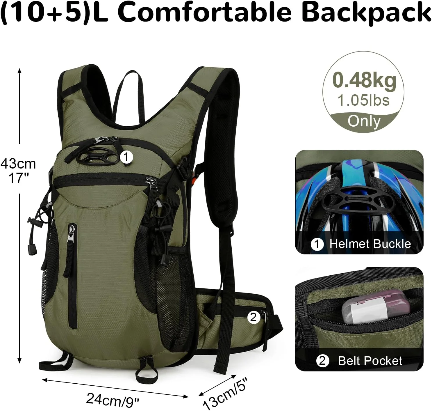 کوله پشتی دوچرخه سواری سبک وزن 15 لیتری، مناسب آقایان و بانوان، کوله پشتی کوچک برای پیاده روی، کوله پشتی موتور سیکلت، کوله پشتی مخصوص دویدن و پیاده روی