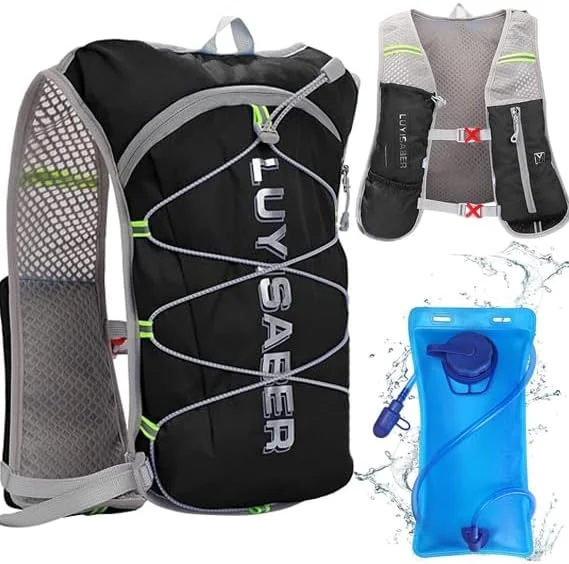 جلیقه دویدن با مخزن آب 2 لیتری، کوله پشتی فوق سبک چند جیبی، کیف جلیقه آبرسانی سبک برای دویدن ماراتن و دوچرخه سواری