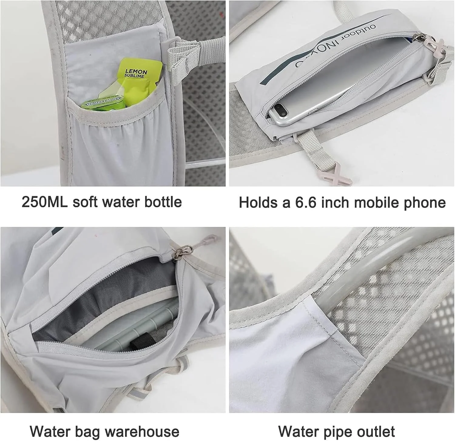 کوله پشتی جلیقه ای آبرسانی نیگانملوز با کیسه آب 1.5 لیتری، کوله پشتی سبک وزن عایق بندی شده برای پیاده روی، دویدن در مسیر، کوهنوردی، کمپینگ، دوچرخه سواری، مسابقه، ماراتن برای زنان و مردان، خاکستری