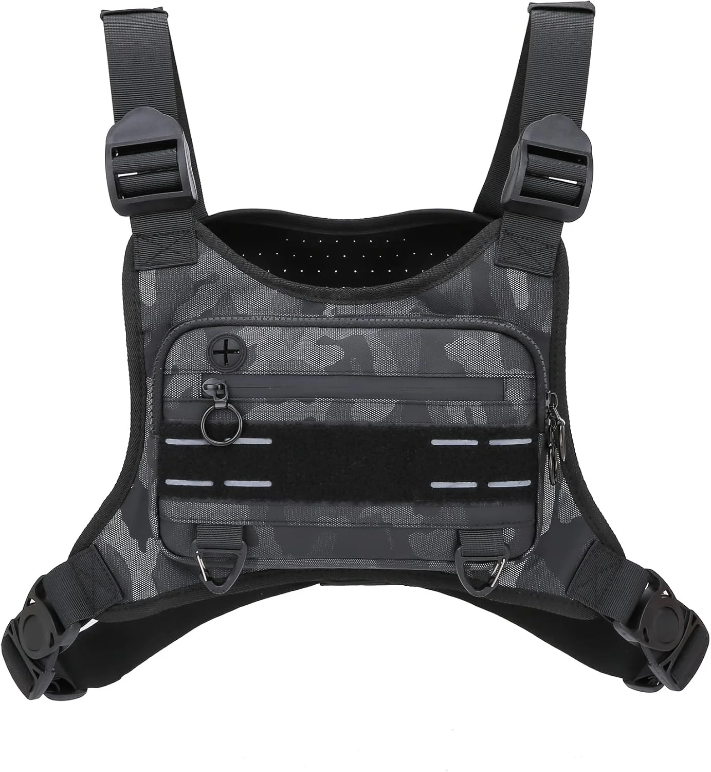 کیف سینه ورزشی مردانه، کیف سینه ای جلویی سبک وزن و مقاوم در برابر آب، کیف جلیقه ای دویدن با جا موبایلی داخلی و فضای ذخیره سازی اضافی برای تمرینات، دویدن، دوچرخه سواری، طرح ارتشی