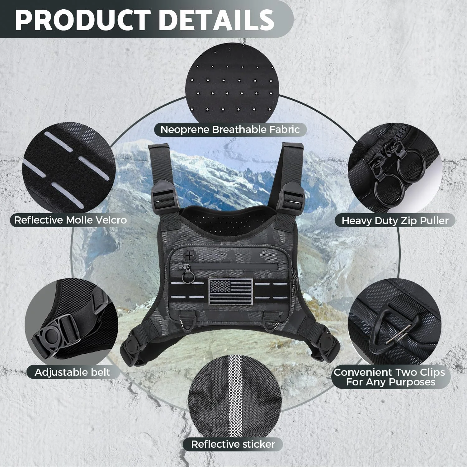 کیف سینه ورزشی مردانه، کیف سینه ای جلویی سبک وزن و مقاوم در برابر آب، کیف جلیقه ای دویدن با جا موبایلی داخلی و فضای ذخیره سازی اضافی برای تمرینات، دویدن، دوچرخه سواری، طرح ارتشی