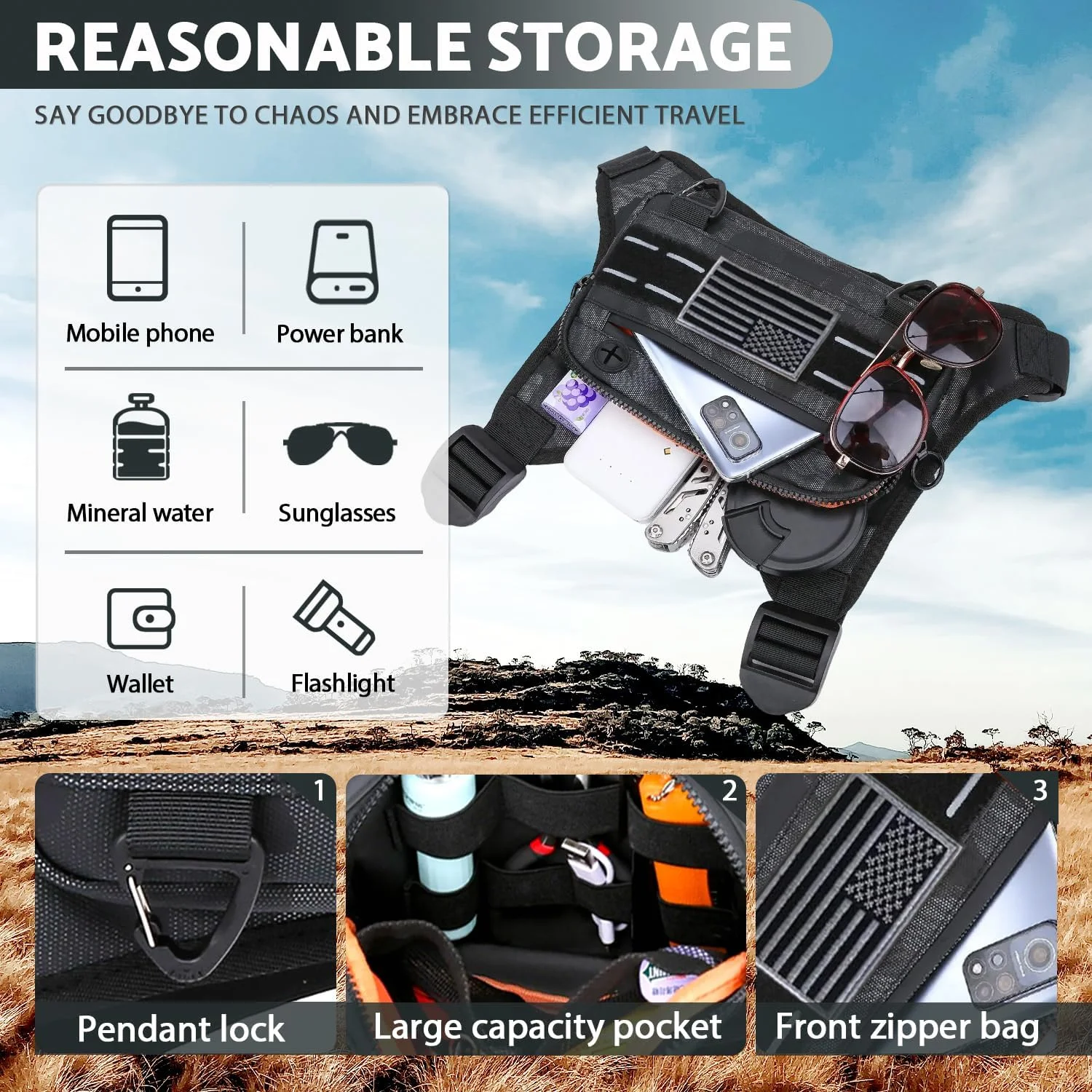 کیف سینه ورزشی مردانه، کیف سینه ای جلویی سبک وزن و مقاوم در برابر آب، کیف جلیقه ای دویدن با جا موبایلی داخلی و فضای ذخیره سازی اضافی برای تمرینات، دویدن، دوچرخه سواری، طرح ارتشی