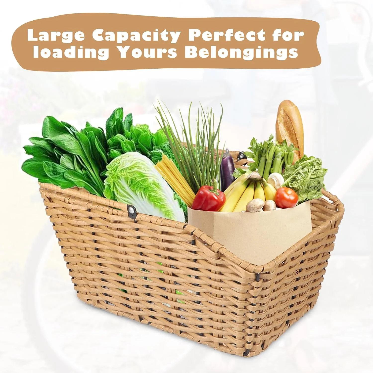 سبد دوچرخه MEGHNA، سبد بافتنی عقب دوچرخه، سبد جداشدنی باربند عقب دوچرخه، سبد ذخیره سازی دوچرخه برای باربند عقب اکثر انواع دوچرخه (چوبی - با کیف و توری محافظ)