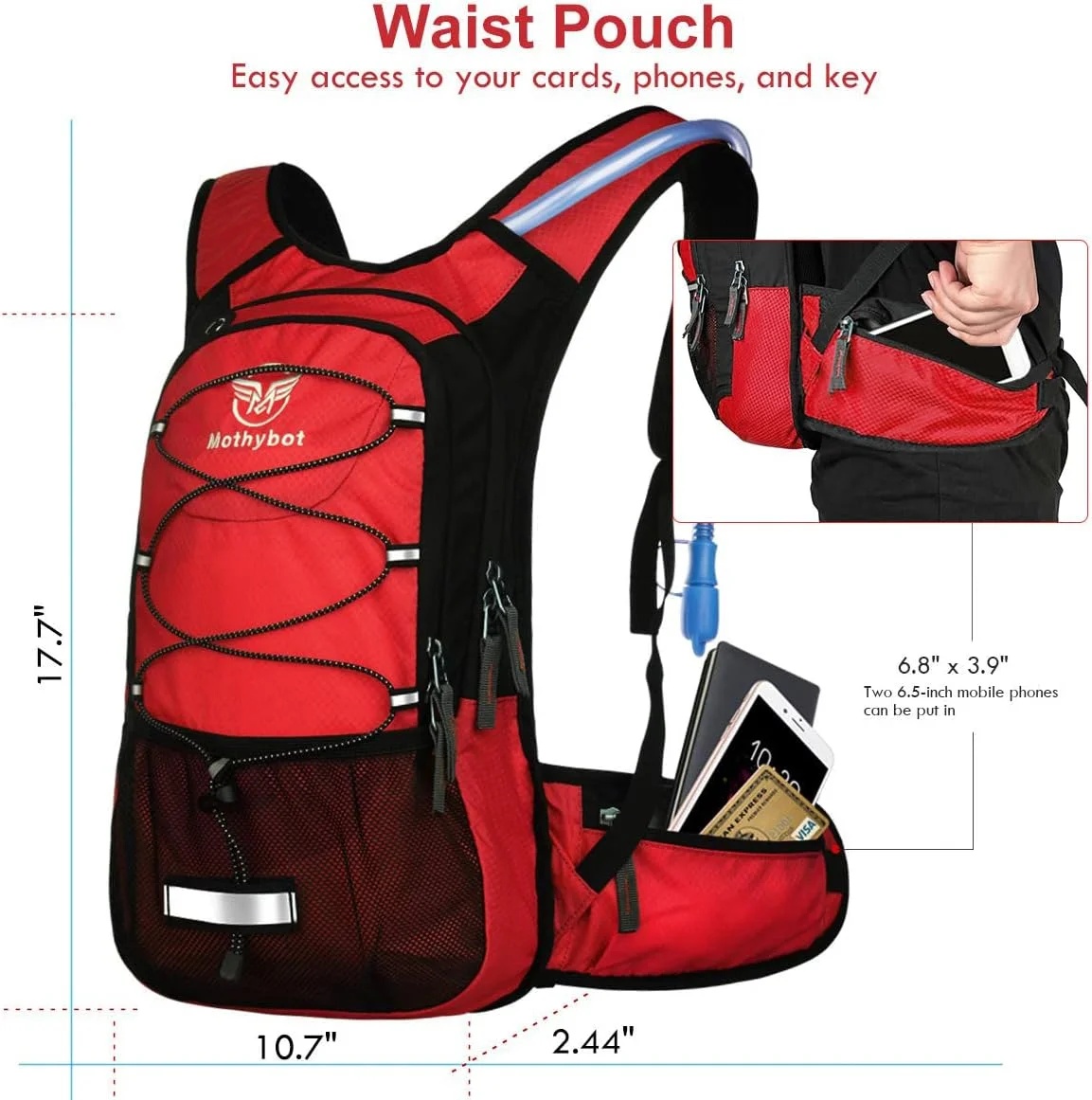 کوله پشتی آبرسانی عایق بندی شده با مخزن آب 2 لیتری بدون BPA و فضای ذخیره سازی، کوله پشتی پیاده روی برای مردان، زنان و کودکان برای دویدن، دوچرخه سواری، کمپینگ - مایعات را تا 5 ساعت خنک نگه می دارد