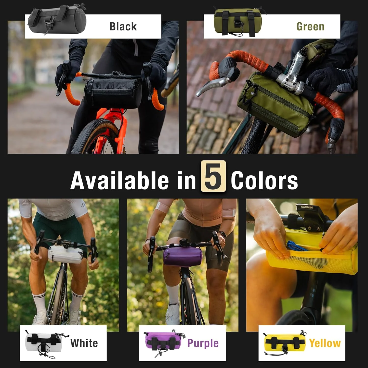 کیف فرمان دوچرخه Lumiere & Co. - بادوام، گزینه های اندازه چندگانه و گزینه های چند رنگ - دارای بندهای الاستیک دوتایی، گیره ها و اتصالات قلاب و حلقه