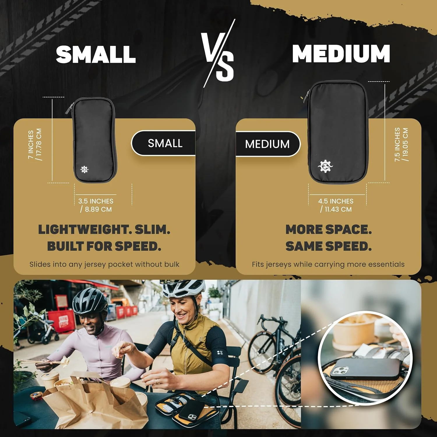 کیف دوچرخه سواری ضد آب Lumiere & Co. | کیف دوچرخه سواری و کیف مخصوص لباس دوچرخه سواری | کیف سواری برای دوچرخه سواران حرفه ای | کیف تلفن دوچرخه سواری برای دوچرخه با جیب های زیپ دار (مشکی)