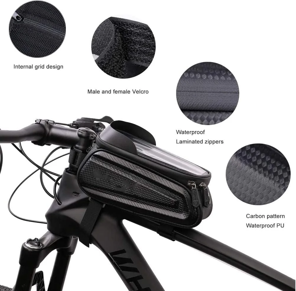 کیف تنه دوچرخه MAKINGTEC، کیف ضدآب نگهدارنده گوشی دوچرخه، کیف دوچرخه با صفحه لمسی، آفتابگیر و جک هدفون، کیف بزرگ دوچرخه با طراحی نوار بازتابنده مناسب برای گوشی های زیر 7 اینچ