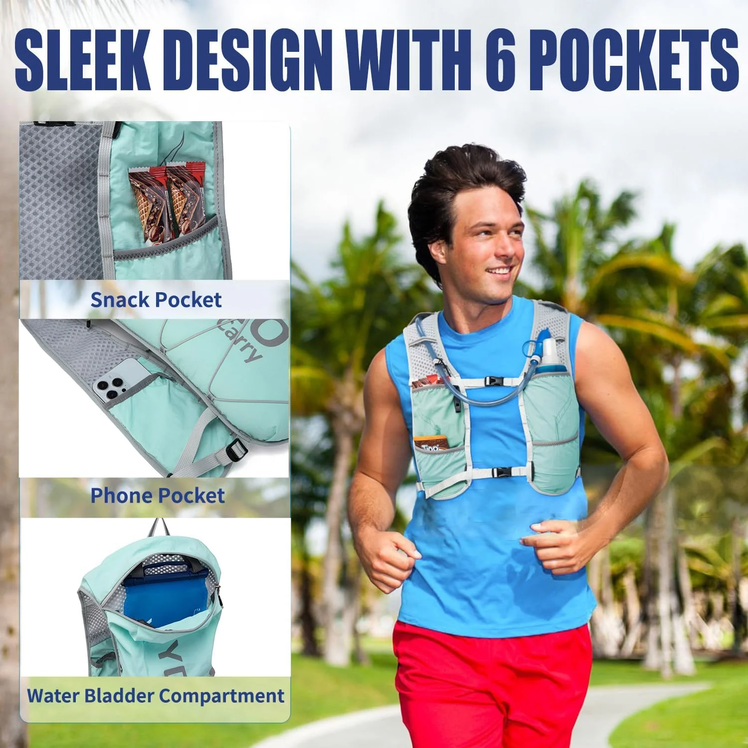 جلیقه دویدن سبک وزن برای زنان و مردان، کوله پشتی هیدراتاسیون با کیسه آب 1.5 لیتری، لوازم جانبی دویدن برای پیاده روی، دوچرخه سواری و ماراتن