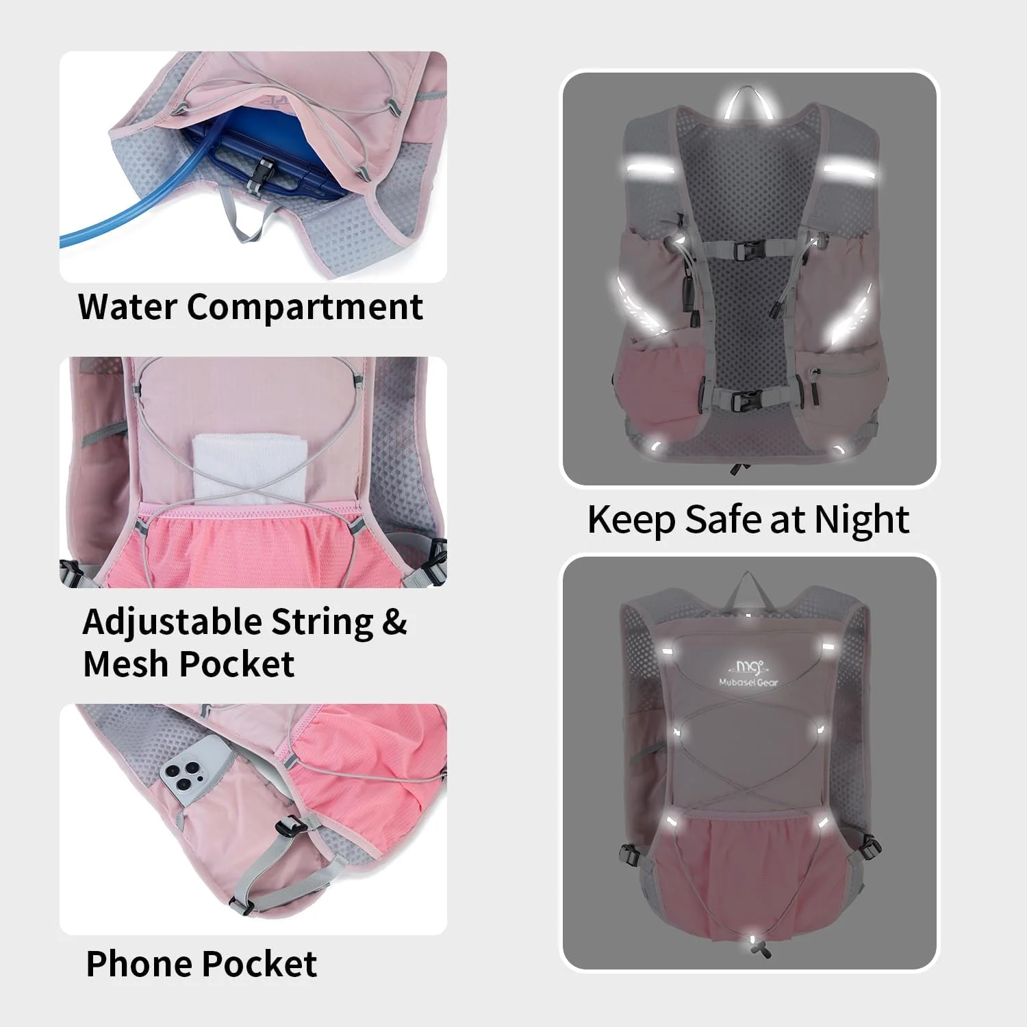 جلیقه سبک وزن مخصوص دویدن برای زنان و مردان، کوله پشتی هیدراتاسیون با کیسه آب 1.5 لیتری، لوازم جانبی دویدن برای پیاده روی، ماراتن، دوچرخه سواری در مسیر