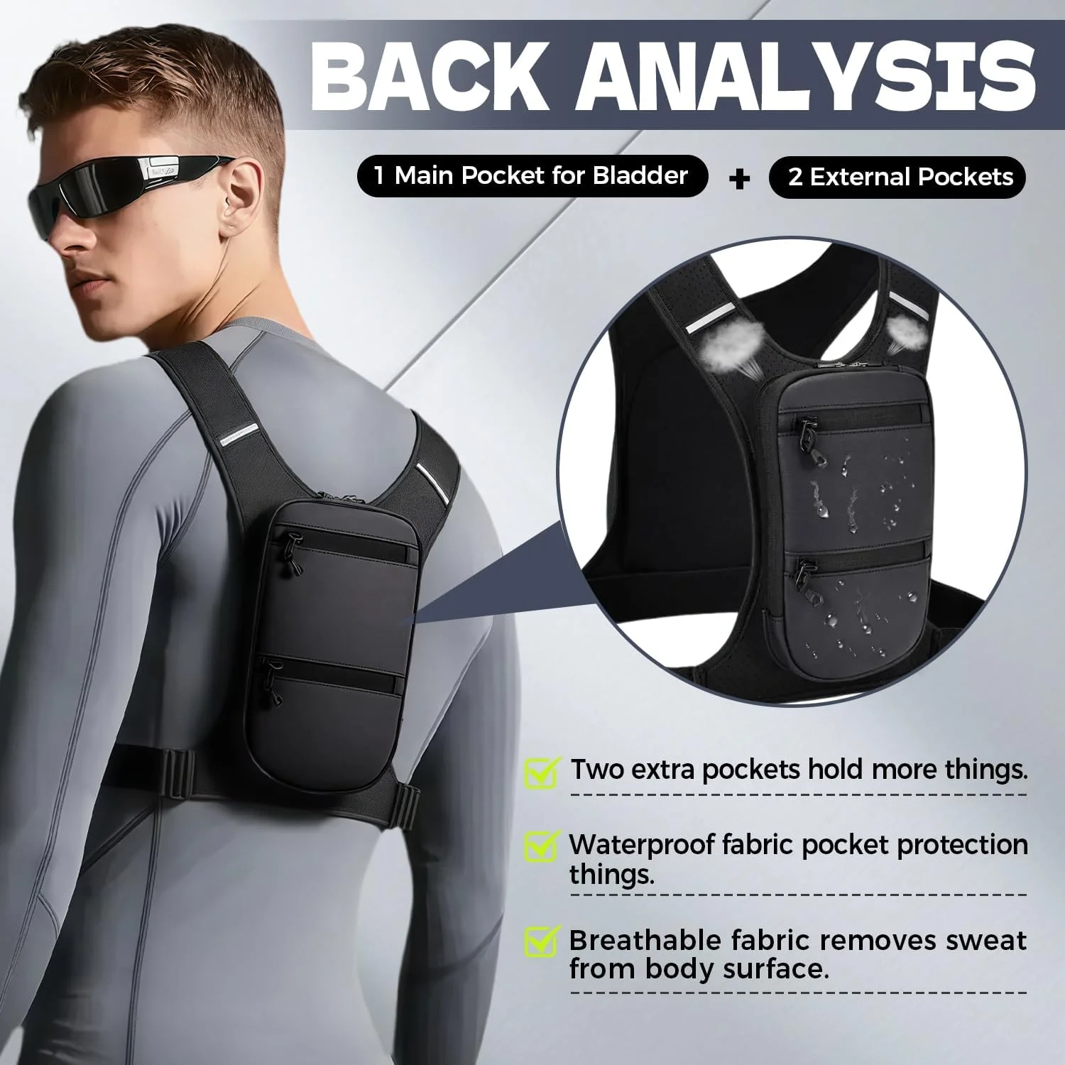 کیف کوله پشتی جلیقه آبرسانی مخصوص دویدن با محفظه آب 800 میلی لیتری، کیف سینه ای سبک و مینیمال مخصوص دویدن با نگهدارنده تلفن، فضای ذخیره سازی اضافی برای پیاده روی، دوچرخه سواری، مسابقه و ماراتن