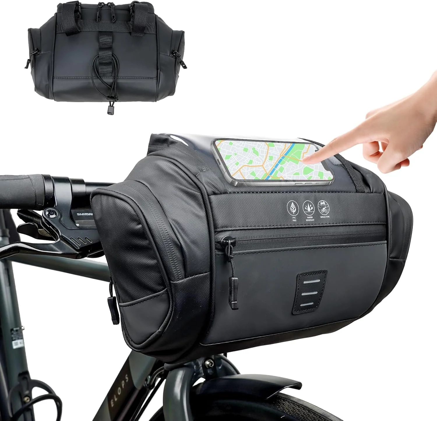 سبد چند منظوره دوچرخه KASTWAVE، کیف ضد آب فرمان با ظرفیت 4.8 لیتر، جزئیات بازتابنده و صفحه لمسی، شامل بند شانه ای همه کاره برای دوچرخه سواری کوهستانی و مسافرت