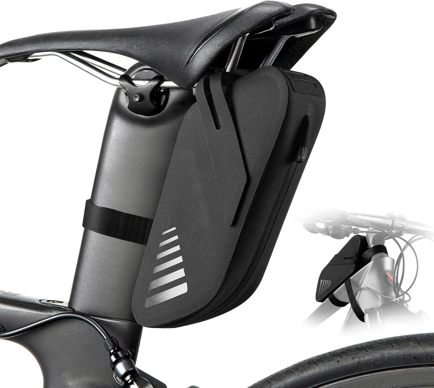 کیف زین دوچرخه KASTWAVE، ضد آب 0.6 لیتری، کیف زیر زین دوچرخه با پوسته سه بعدی، کیف سبک وزن برای دوچرخه های کوهستانی، MTB، جاده و تاشو