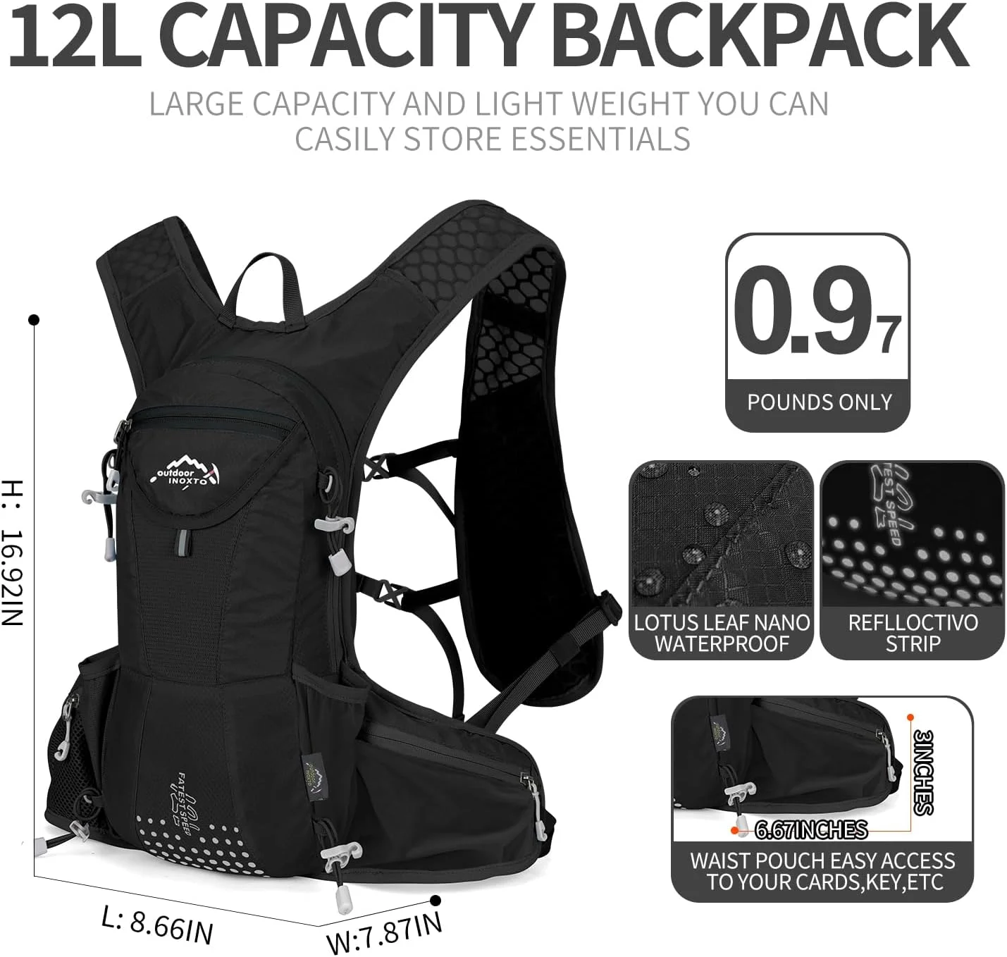 کوله پشتی هیدراتاسیون، کوله پشتی آب سبک وزن با مخزن هیدراتاسیون 2 لیتری ضد نشت، کوله پشتی روزانه برای مردان و زنان، جلیقه هیدراتاسیون مخصوص دویدن در فضای باز