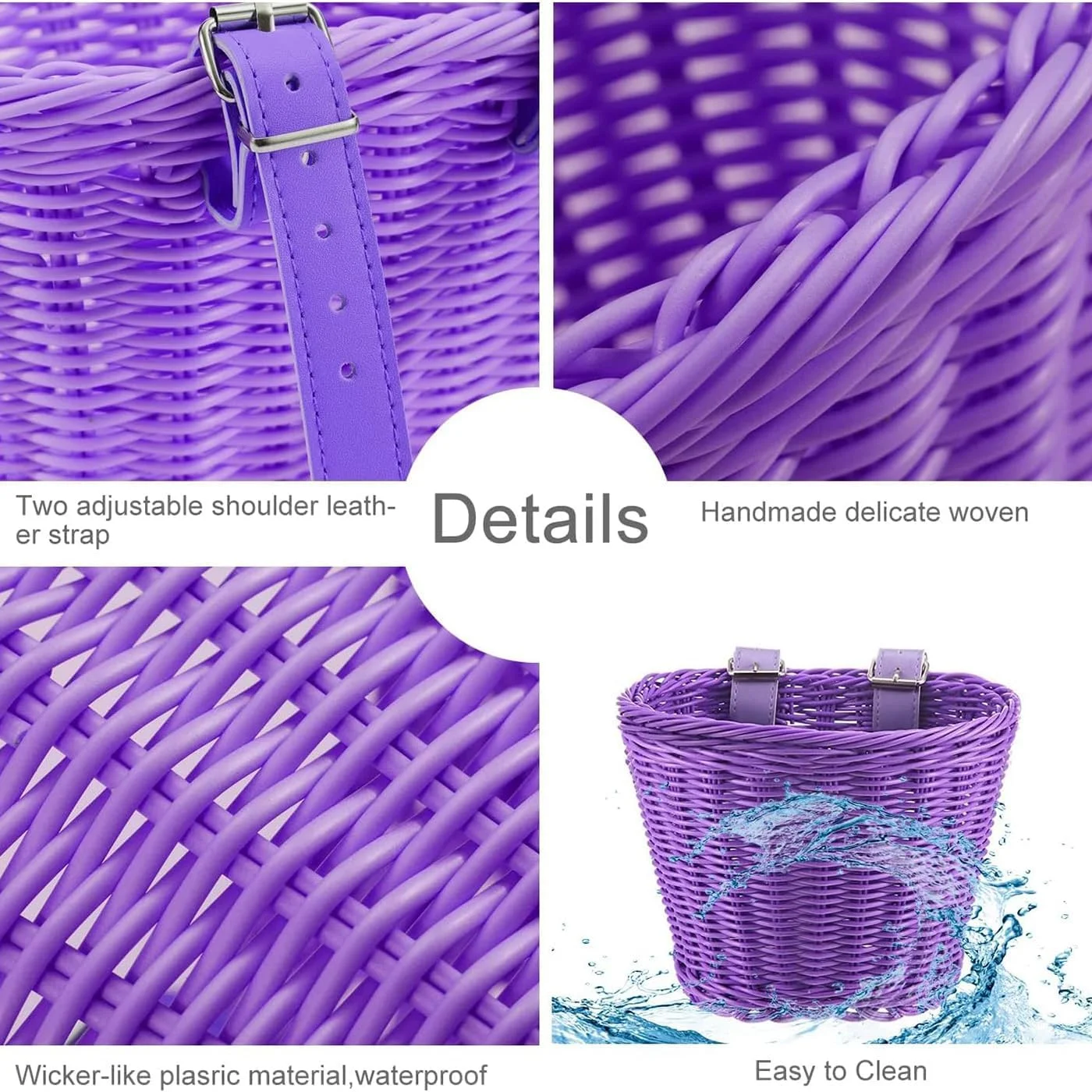 سبد دوچرخه بچه گانه به همراه زنگ، روبان و استیکر، بنفش، 21x16 سانتی متر