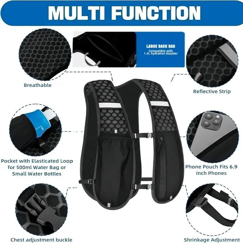 کوله پشتی جلیقه ای آبرسانی با کیسه آب ضد نشت برای ماراتن، دویدن در طبیعت، دوچرخه سواری، پیاده روی، کوهنوردی، طراحی سبک وزن برای زنان و مردان