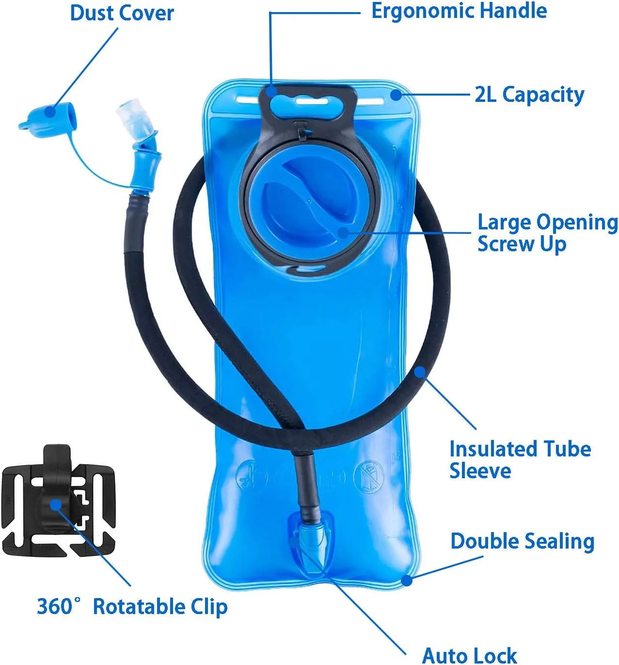 کیسه آب 2 لیتری، مخزن آب ضد نشت با روکش عایق، کیسه ذخیره آب نظامی بدون BPA، جایگزینی برای کوله پشتی هیدراتاسیون، ایده آل برای دوچرخه سواری، پیاده روی، کمپینگ، شکار و دویدن