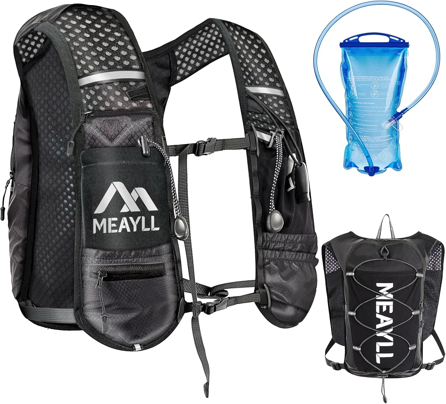 جلیقه دویدن با محفظه آب برای خانم ها و آقایان، جلیقه آبرسانی قابل تنظیم و تنفسی با نوارهای بازتابنده و 9 جیب کاربردی (نگهدارنده تلفن) - کوله پشتی آبرسانی 5 لیتری مشکی