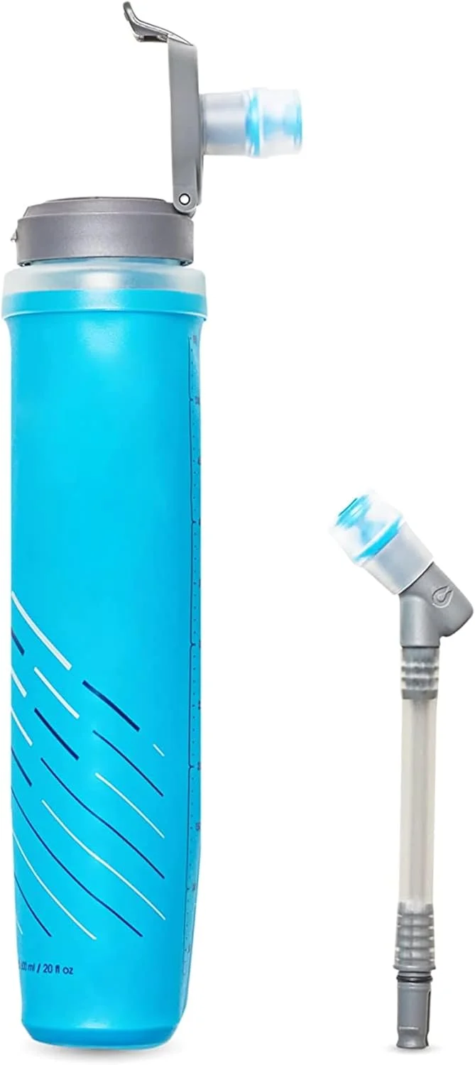 Hydrapak UltraFlask Speed 600ml - قمقمه آب تاشو و نرم برای جلیقه های هیدراتاسیون و کوله پشتی های دویدن با درب باز آسان (600 میلی لیتر/20 اونس)، آبی مالیبو