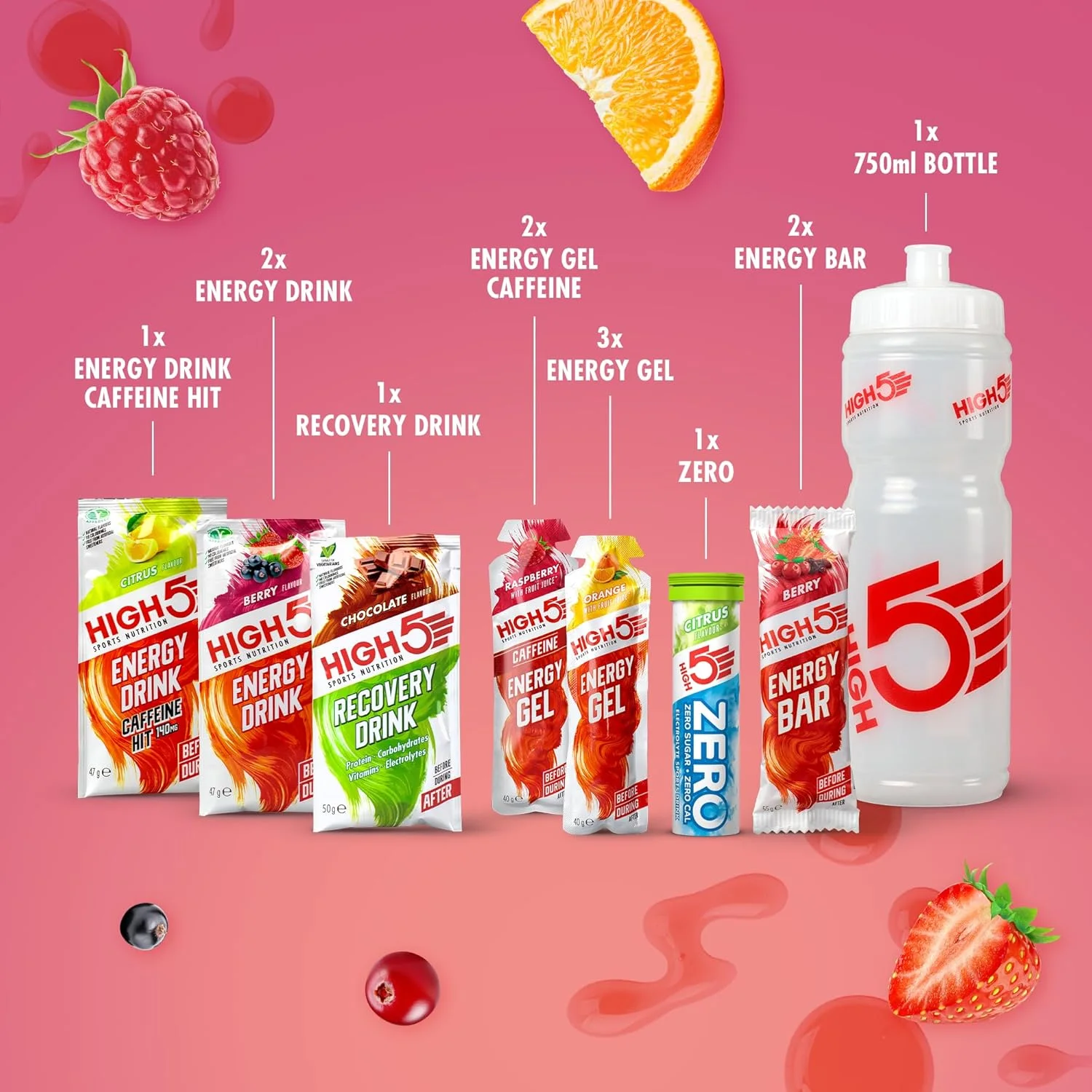 مجموعه دوچرخه سواری HIGH5 شامل محصولات انرژی، هیدراتاسیون و ریکاوری