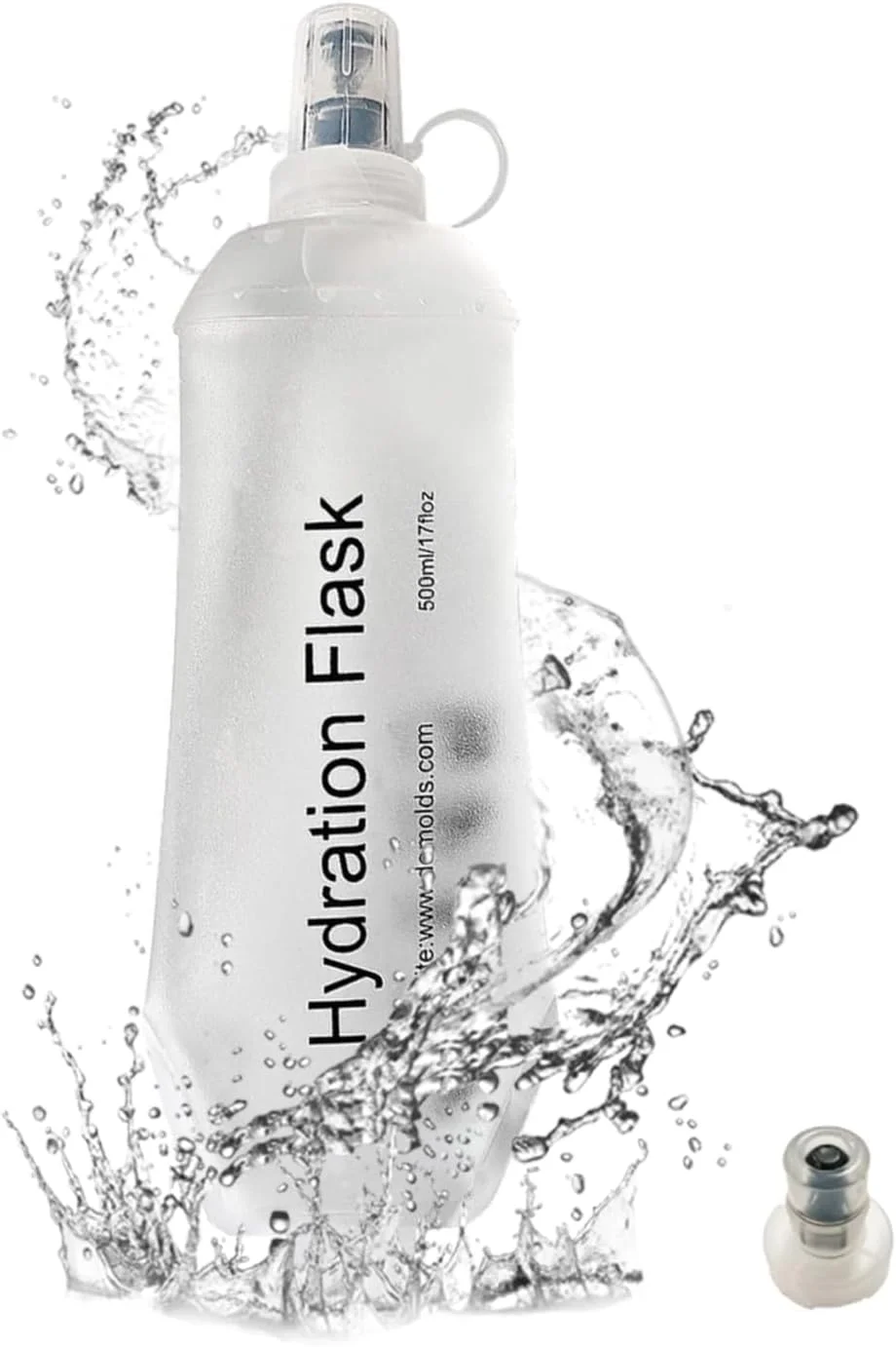 قمقمه تاشو نرم TPU 500 میلی لیتری، قمقمه آبرسانی مخصوص دویدن با دهانه جایگزین، بطری آب تاشو برای بسته آبرسانی، پیاده روی، دوچرخه سواری، ماراتن