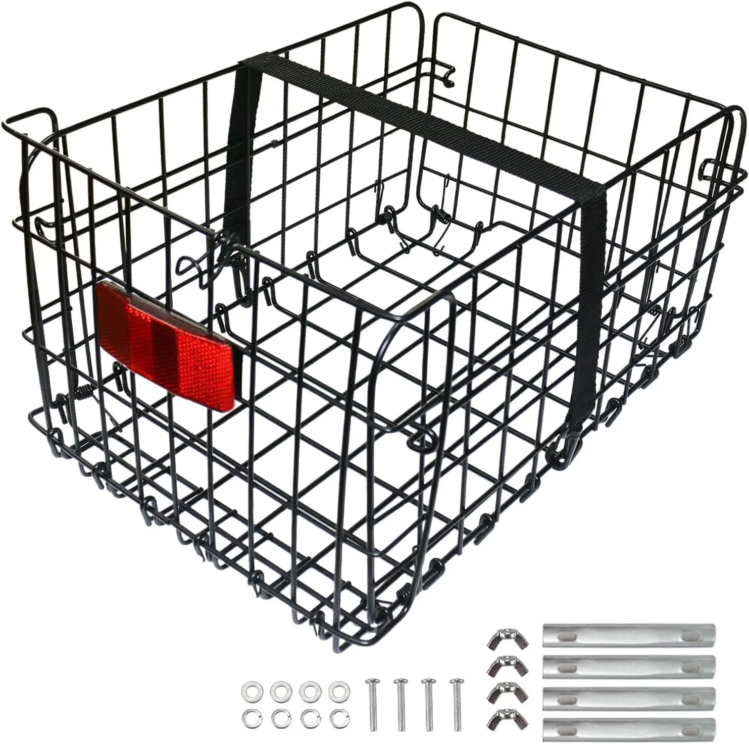 سبد تاشو عقب دوچرخه Huntoshon، سبد بار فلزی با قابلیت رهاسازی سریع به همراه بند و چراغ عقب بازتابنده مناسب برای اکثر باربندهای دوچرخه