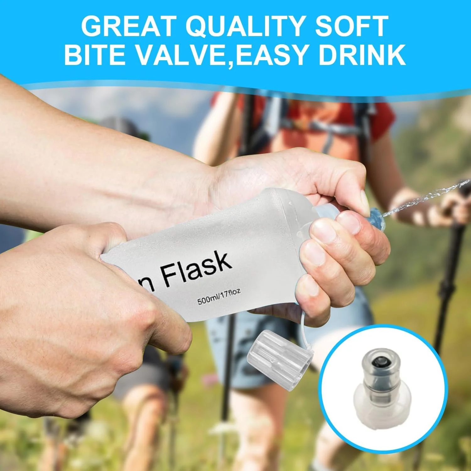 قمقمه تاشو نرم TPU 500 میلی لیتری، قمقمه آبرسانی مخصوص دویدن با دهانه جایگزین، بطری آب تاشو برای بسته آبرسانی، پیاده روی، دوچرخه سواری، ماراتن